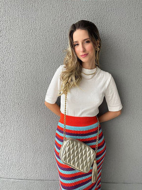 Blusa em tricot com manga curta linha basic off-white Maçã