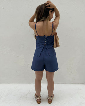 Blusa de Alça com Amarração e Detalhes em Botão Azul Cobalto Guaraná