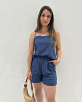 Blusa de Alça com Amarração e Detalhes em Botão Azul Cobalto Guaraná