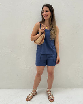 Blusa de Alça com Amarração e Detalhes em Botão Azul Cobalto Guaraná