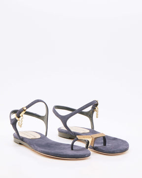 Blue Suede Flat Sandals