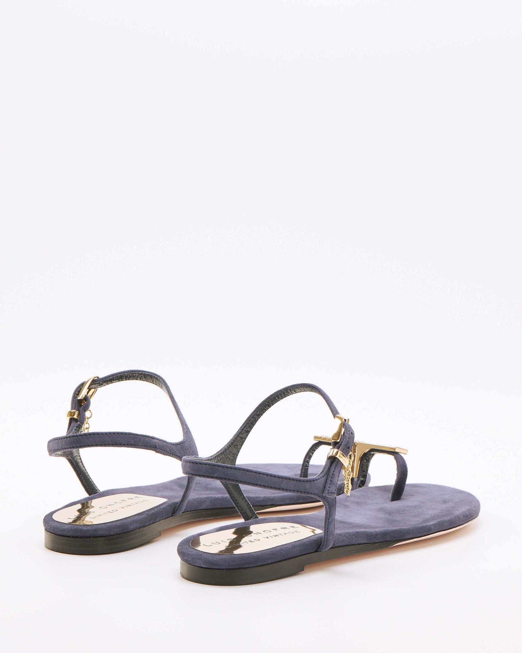 Blue Suede Flat Sandals