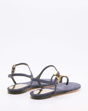 Blue Suede Flat Sandals