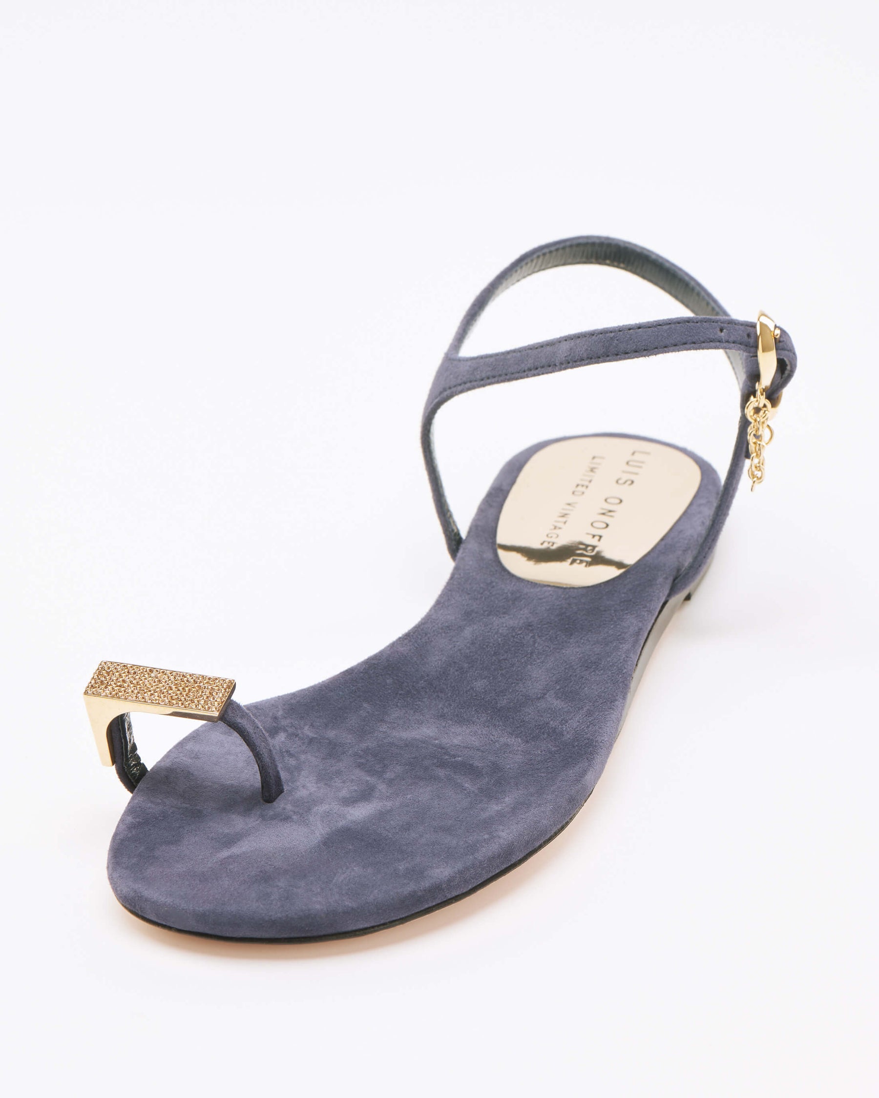 Blue Suede Flat Sandals