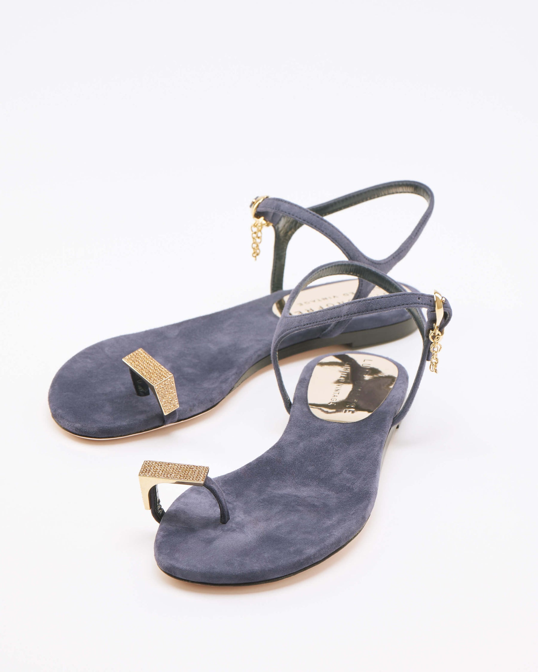 Blue Suede Flat Sandals