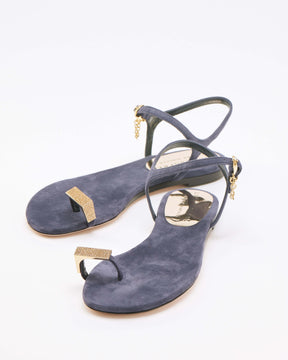 Blue Suede Flat Sandals