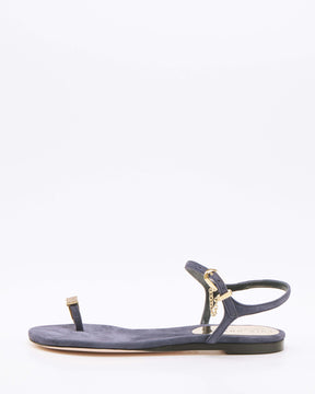 Blue Suede Flat Sandals